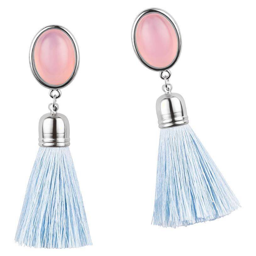SchwesterSchwester Silberfarbene Quasten Ohrringe als Ohrstecker in Rosa mit hellblauer Quaste von AmuseToi Muttertagsangebot