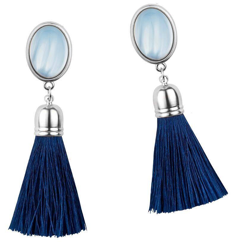 SchwesterSchwester Schimmernde hellblaue Ohrstecker mit marineblauen Quasten in Silberfarben Top Angebot