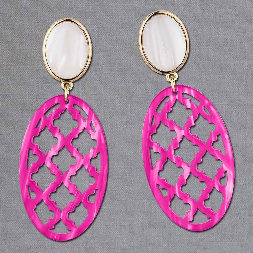 SchwesterSchwester Vergoldete Ohrstecker in wunderschönem Perlmutt mit Oval in Pink im Marrakesch-Stil Exklusive Angebote