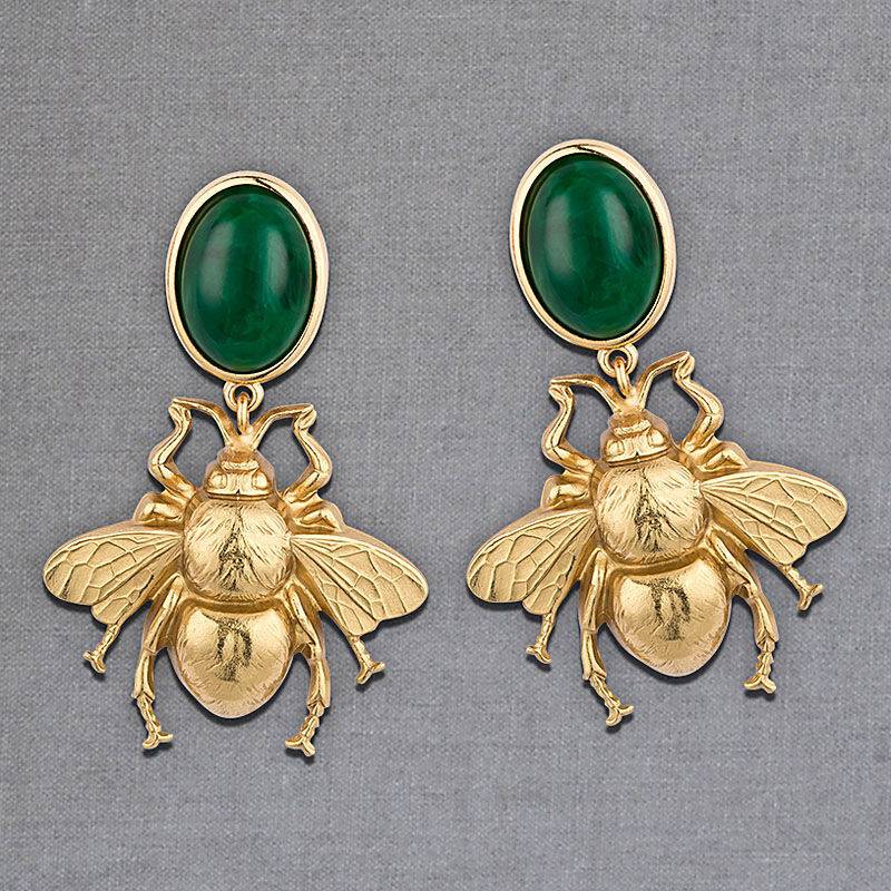 SchwesterSchwester Dunkelgrüner Ohrstecker mit vergoldeter Hummel von AmuseToi Neuheiten