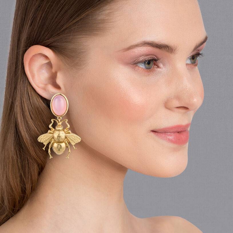 SchwesterSchwester Rosafarbener Ohrstecker mit vergoldeter Hummel von AmuseToi Tägliche Deals
