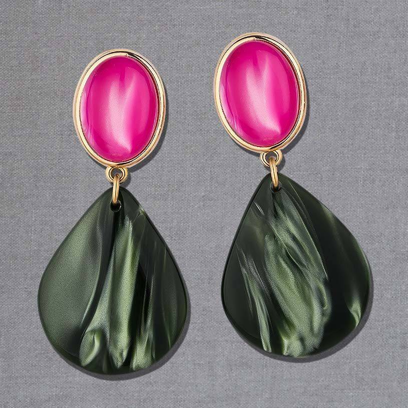 SchwesterSchwester Pinke Ohrstecker mit Tropfen in Silbergrün von AmuseToi
