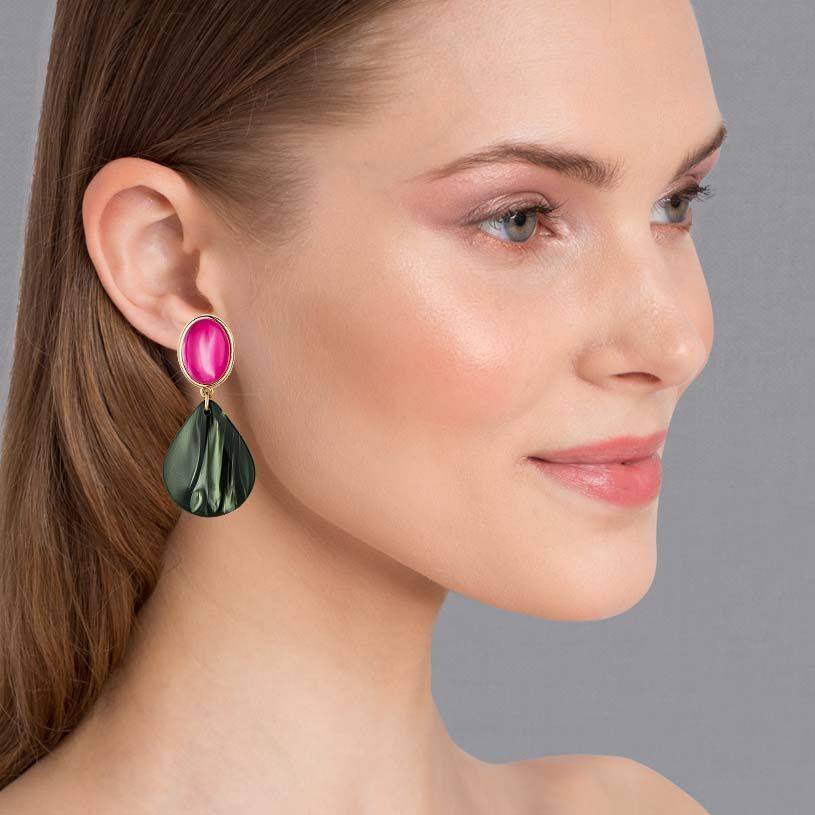 SchwesterSchwester Pinke Ohrstecker mit Tropfen in Silbergrün von AmuseToi Kostenlose Rückgabe