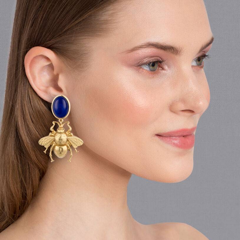 SchwesterSchwester Dunkelblauer Ohrstecker mit vergoldeter Hummel von AmuseToi Outlet