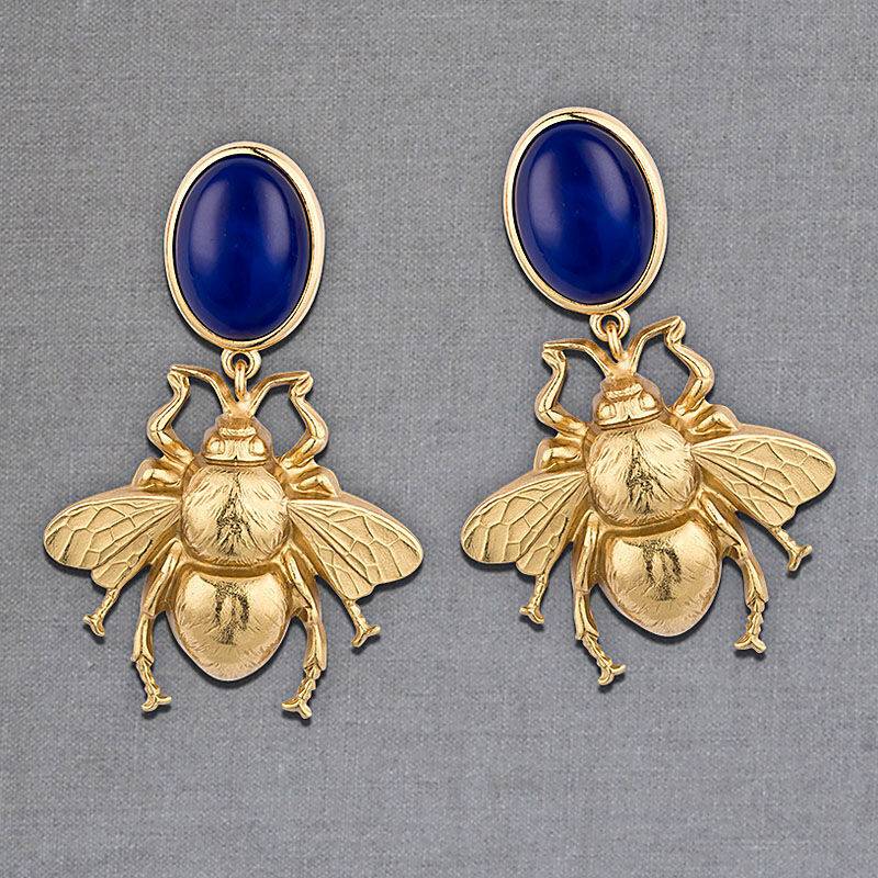 SchwesterSchwester Dunkelblauer Ohrstecker mit vergoldeter Hummel von AmuseToi Outlet