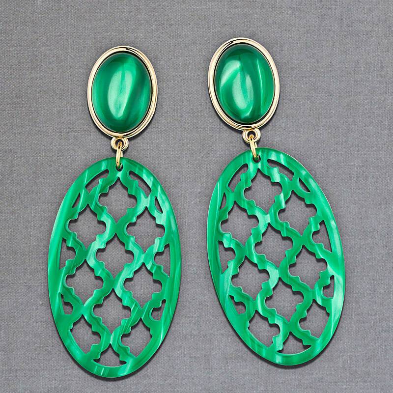 SchwesterSchwester Vergoldete Ohrstecker in schimmerndem Dunkelgrün mit schönem Oval im Marrakesch-Stil von AmuseToi