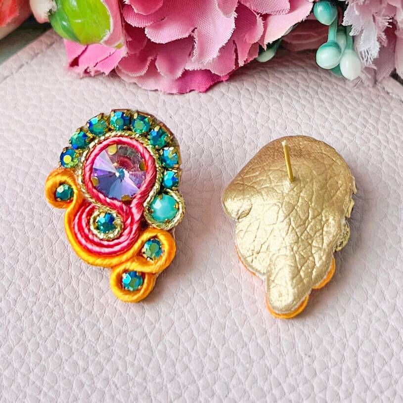 SchwesterSchwester Schöne Soutache-Ohrringe in Orange und Türkis Begrenzte Freigabe