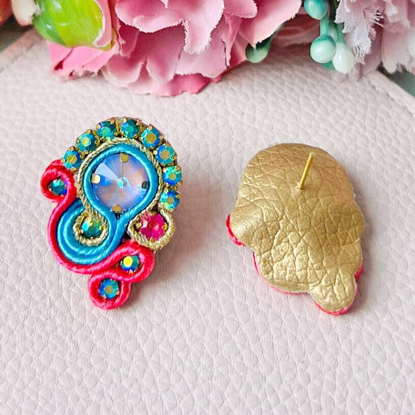 SchwesterSchwester Schöne Soutache-Ohrringe in Pink und Blau Günstiger Verkauf