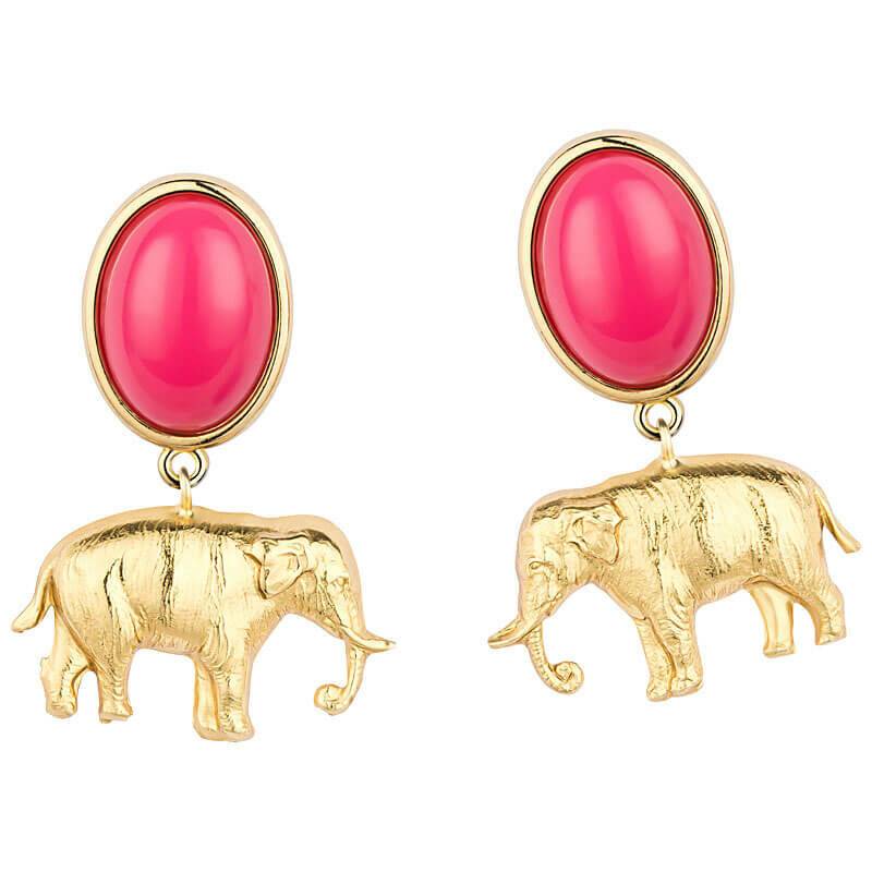 SchwesterSchwester Ohrstecker in Pink mit vergoldetem Elefant von AmuseToi Neueste Mode
