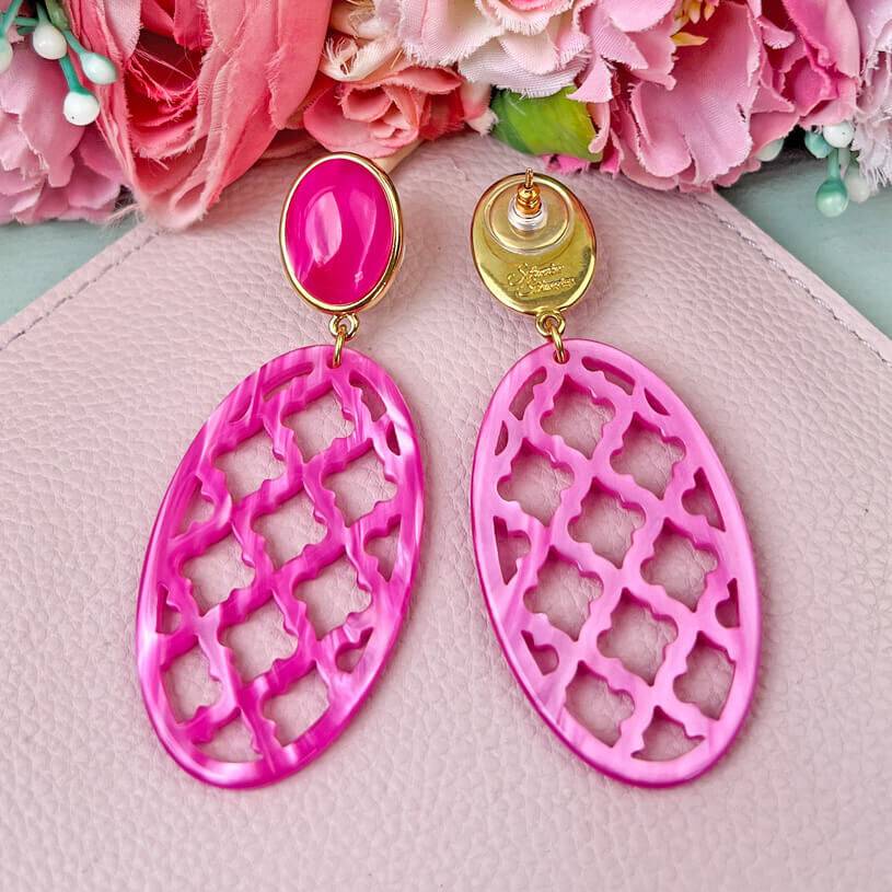 SchwesterSchwester Pinkfarbene Ohrstecker mit Oval im Marrakesch Stil Tägliche Deals