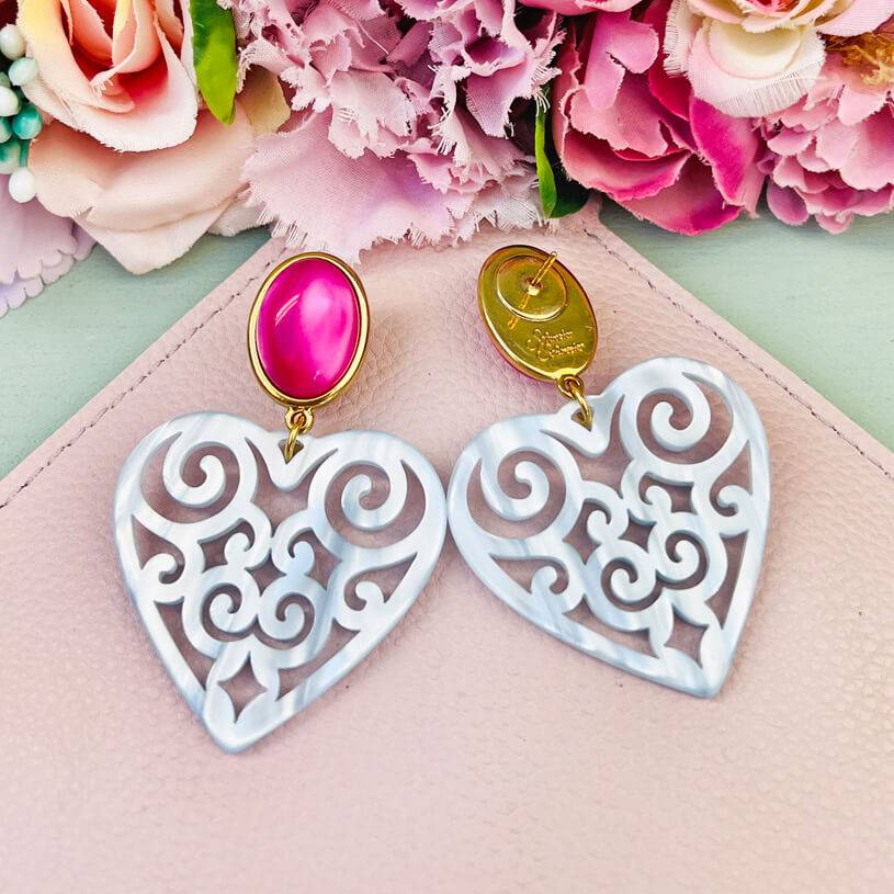 SchwesterSchwester Schöne Herz-Ohrringe mit pinken Ohrsteckern und Herz-Ornamenten in Hellblau Neueste Stile