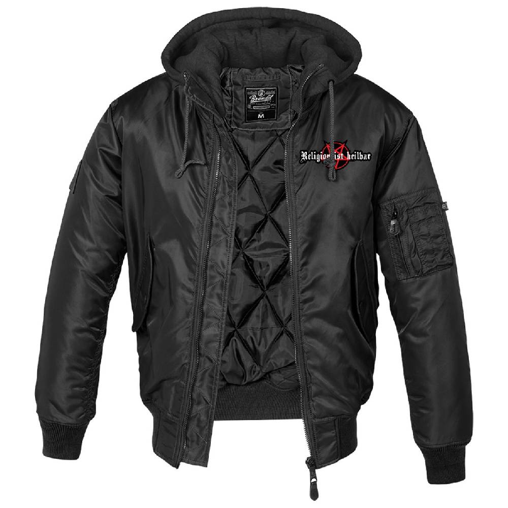 Spass Kostet MA1 Bomberjacke mit Kapuze gefüttert Winter Version Religion ist heilbar 666