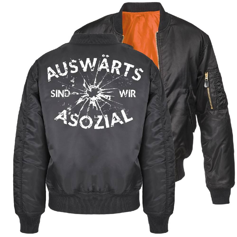 Spass Kostet Herren Bomberjacke Pilotenjacke Auswärts sind wir asozial