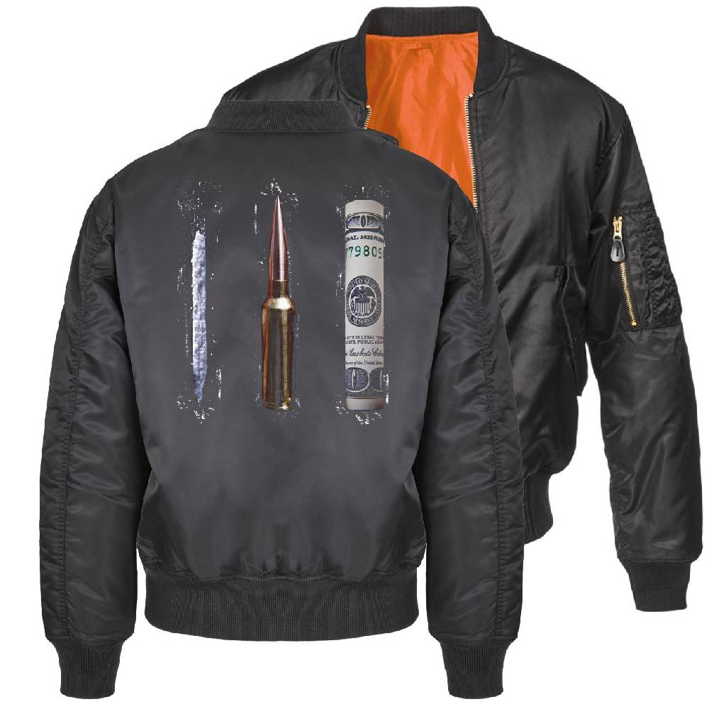 Spass Kostet Herren Bomberjacke Pilotenjacke Crime & Money RÜCKENDRUCK