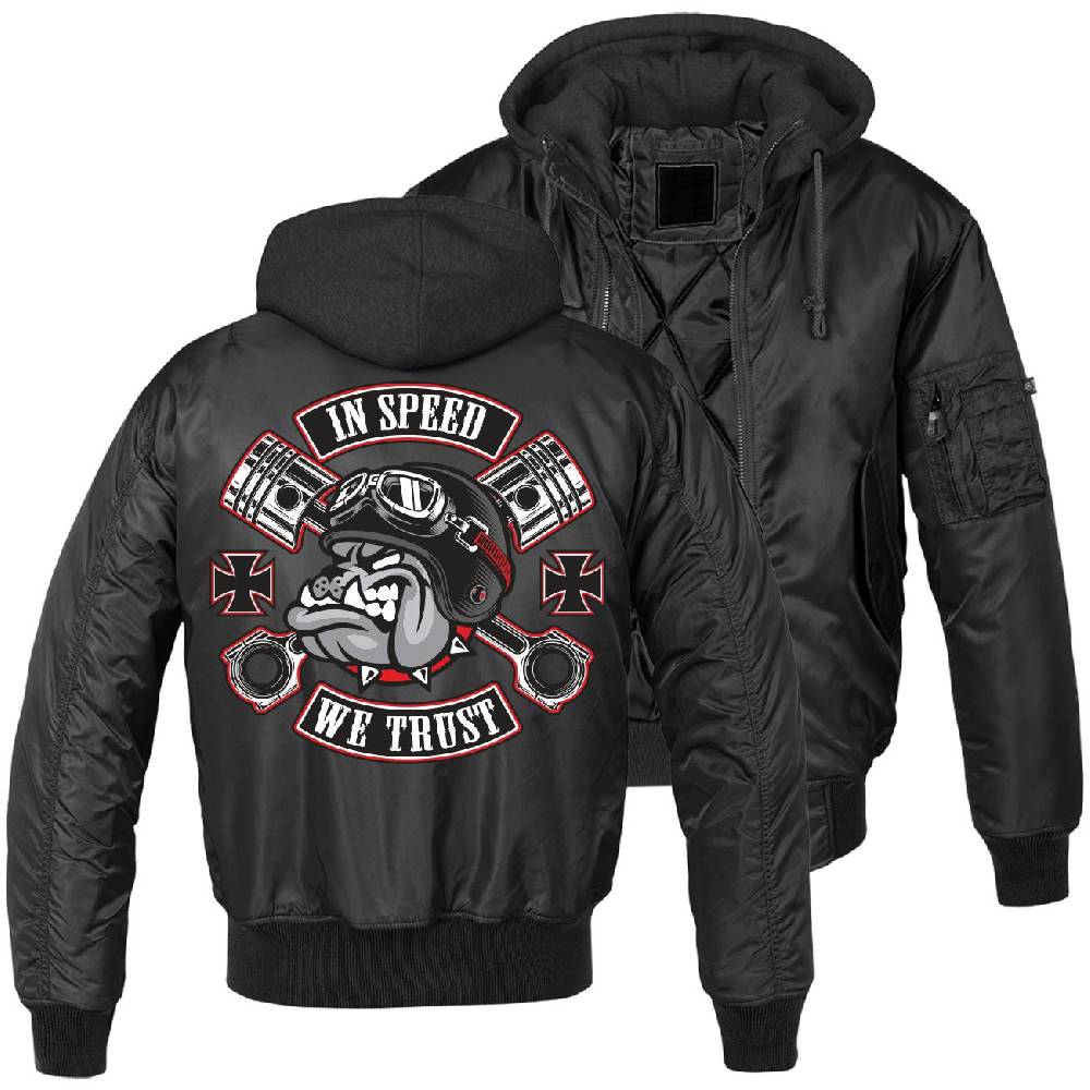 Spass Kostet MA1 Bomberjacke mit Kapuze gefüttert Winter Version In Speed we Trust Rockn Roll Kostenlose Rückgabe