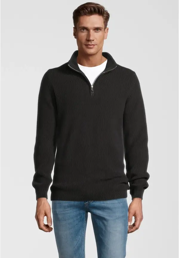 Steffen Klein Pullover Troyer Stehkragen Reißverschluss in Schwarz Bis zu 60% Rabatt