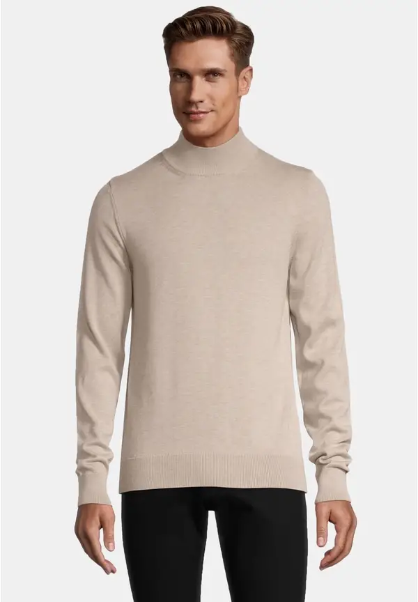 Steffen Klein Pullover Stehbund Baumwoll Mix in beige melange