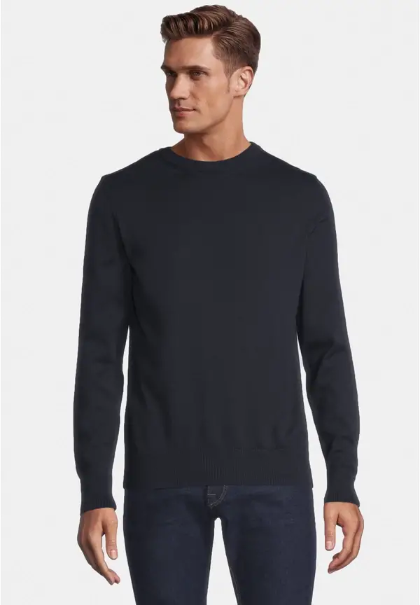 Steffen Klein Pullover Rundhals Baumwoll Mix in Marine