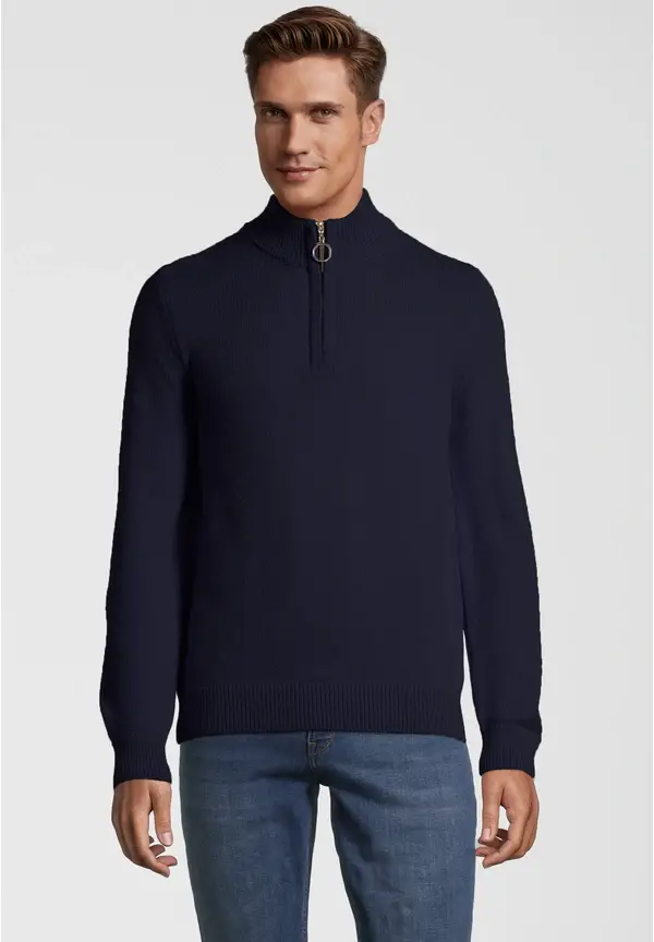 Steffen Klein Pullover Troyer Soft Touch in Marine