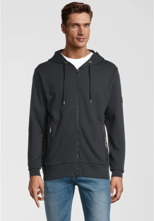 Steffen Klein Sweatjacke mit Zipper und Logo-Band in Schwarz