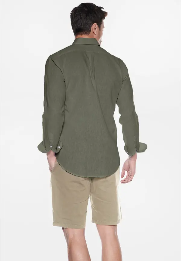 Steffen Klein Leinen-Hemd Slim Fit in khaki Flash Sale