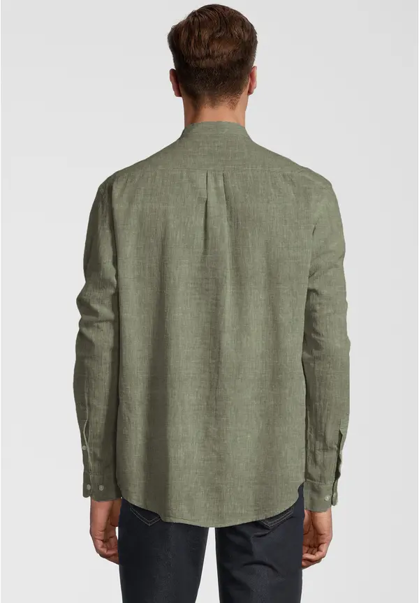 Steffen Klein Hemd Stehbund Leinen-Mix in khaki Begrenztes Angebot