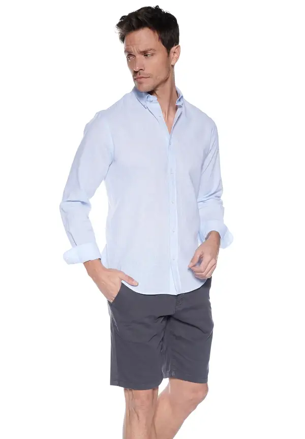 Steffen Klein Leinen-Hemd Slim Fit in Blau