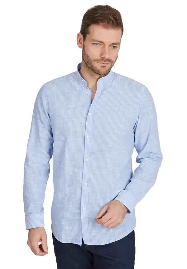 Steffen Klein Hemd in Leinen-Optik in Hellblau Online Outlet