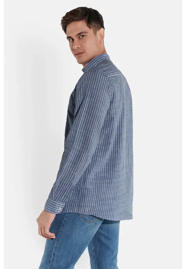 Steffen Klein Hemd in Leinen-Optik in Marineblau Zeitlich begrenztes Angebot