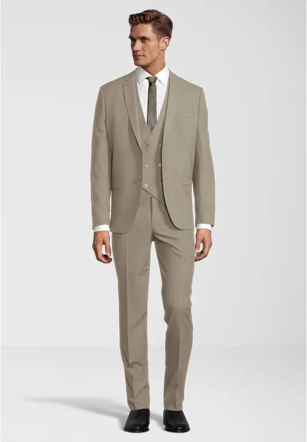 Steffen Klein Business Anzug 3-teilig Dreiteiler mit Weste in beige