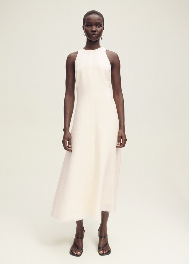 Mango Leinenkleid mit ausgefranstem Saum Räumungsverkauf