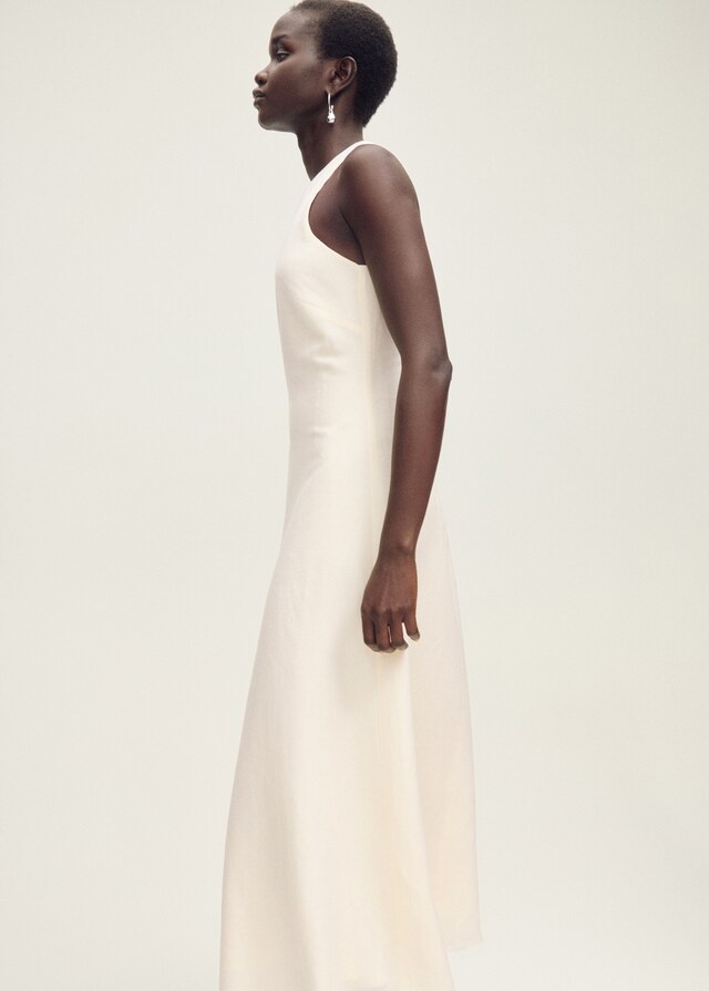 Mango Leinenkleid mit ausgefranstem Saum Räumungsverkauf