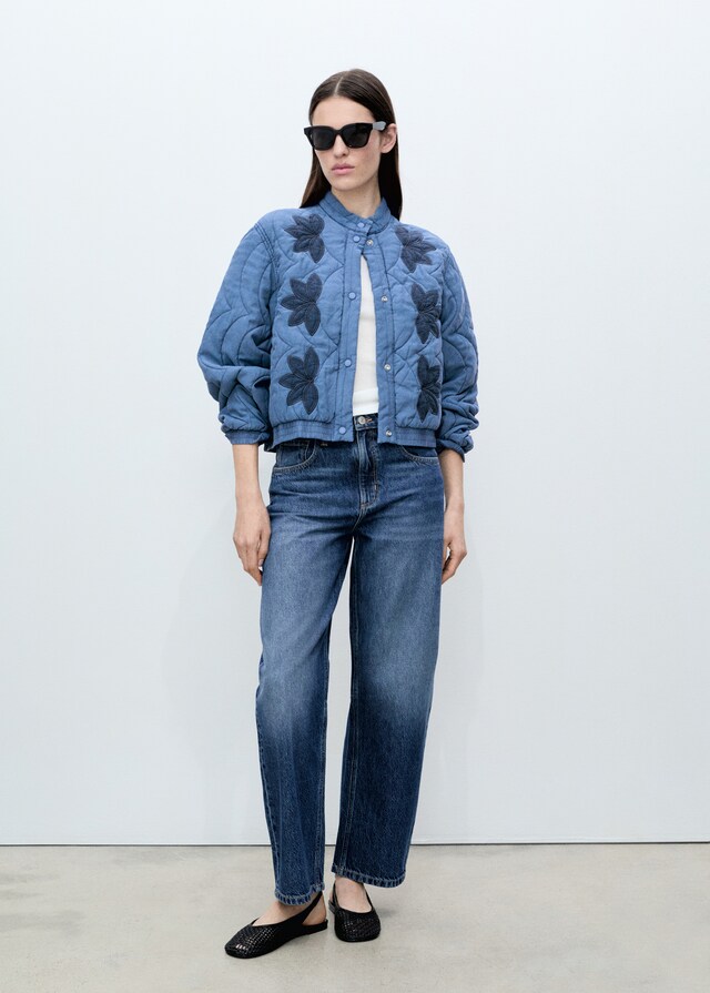 Mango Steppjacke mit Blumenstickerei Tägliche Deals