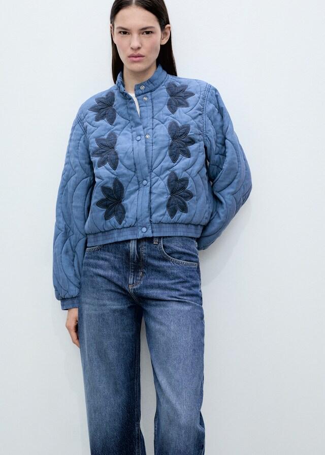 Mango Steppjacke mit Blumenstickerei Tägliche Deals