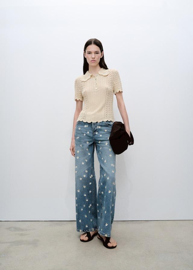 Mango Jeans wideleg mit Blumenstickerei Letzte 3 Tage