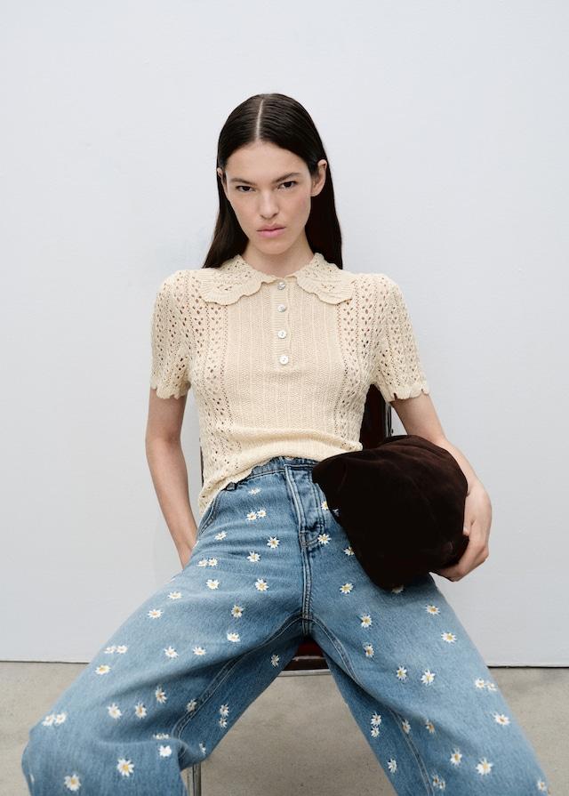Mango Jeans wideleg mit Blumenstickerei Letzte 3 Tage