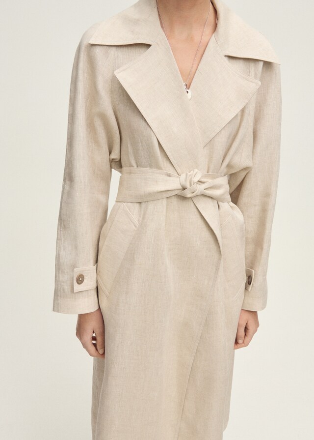 Mango Leinen-Trenchcoat mit markantem Reverskragen