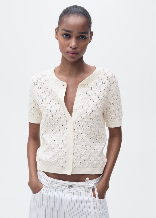 Mango Kurzärmliger Cardigan mit Lochmuster