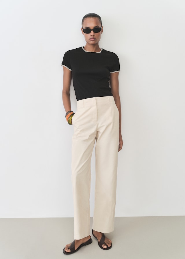 Mango Baumwoll-T-Shirt mit Kontrastborten Cyber Monday