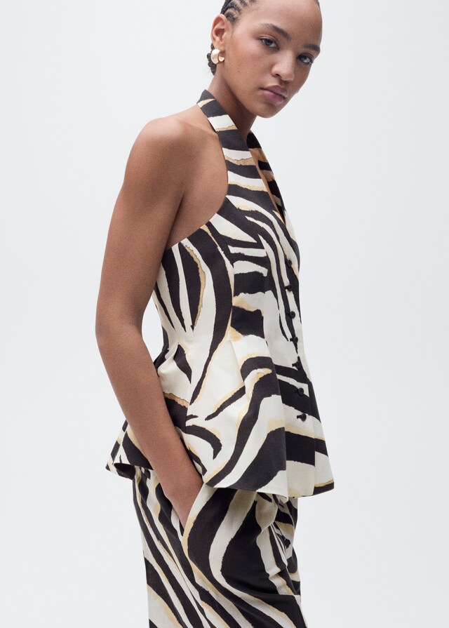 Mango Weste aus Leinengemisch mit Zebra-Motiv