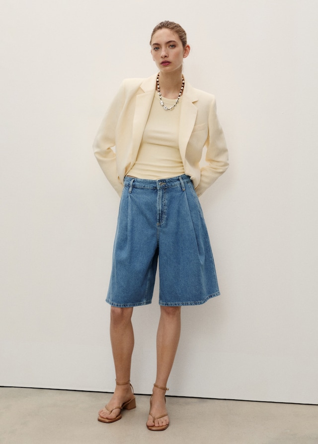 Mango Wideleg-Bermudashorts mit Bundfalten Große Rabatte