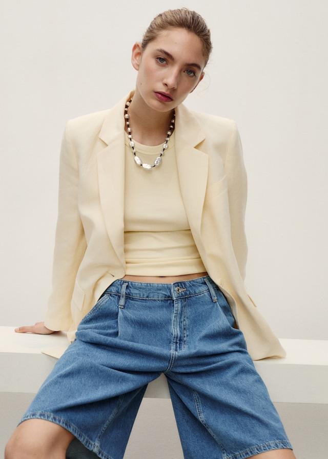 Mango Wideleg-Bermudashorts mit Bundfalten Große Rabatte