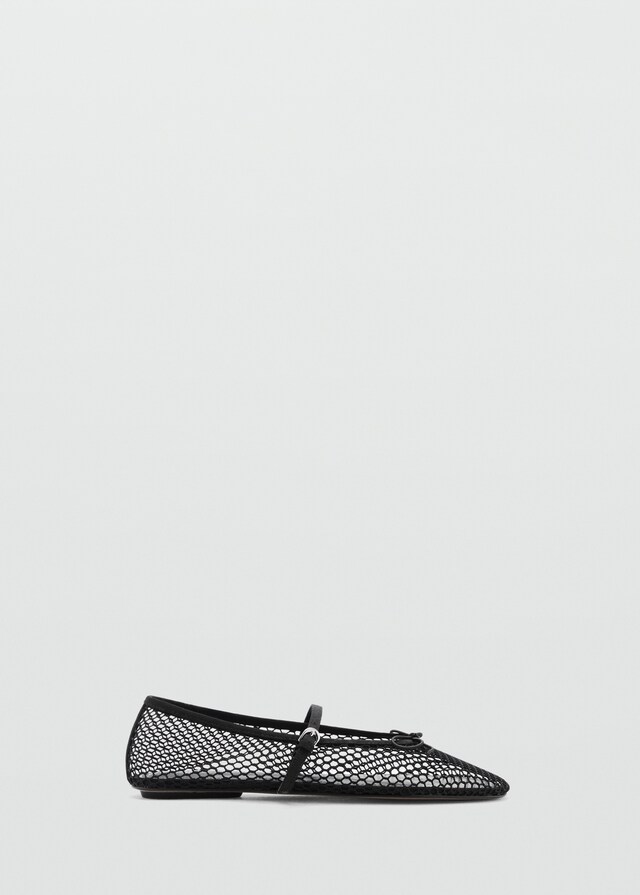 Mango Mesh-Ballerina mit Schnallenriemen
