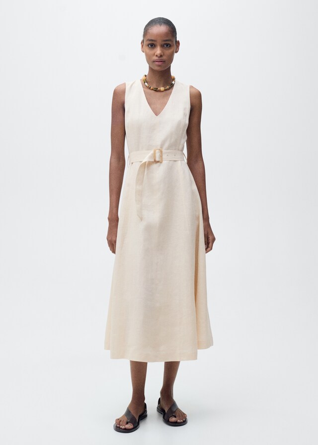 Mango Leinenkleid mit Gürtel Neueste Stile