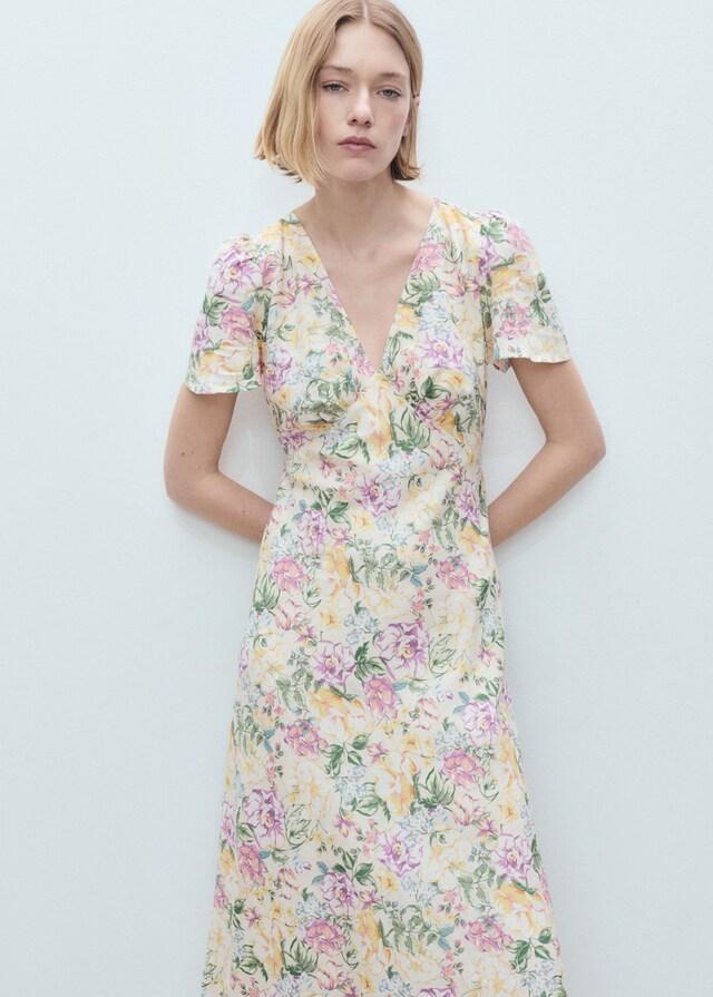 Mango Geblümtes Leinenkleid