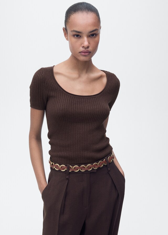 Mango Strickpullover aus Leinengemisch