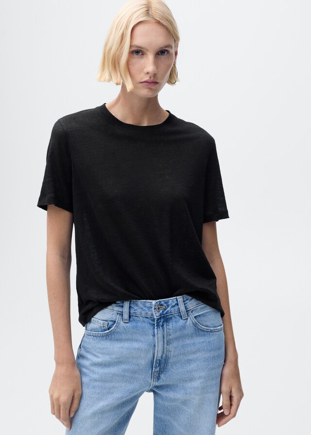 Mango Kurzärmliges Leinen-T-Shirt