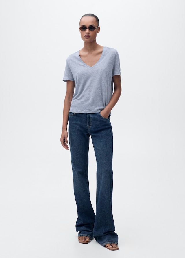 Mango Leinen-T-Shirt mit V-Ausschnitt Muttertagsangebot