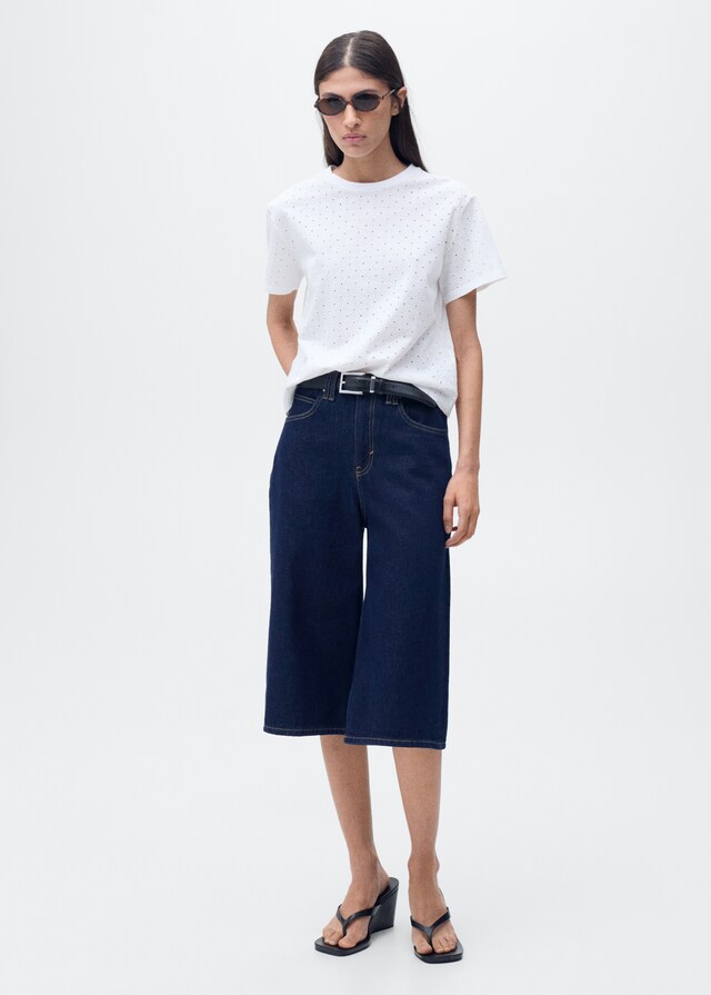 Mango Besticktes T-Shirt mit Ajourmuster Lagerräumung