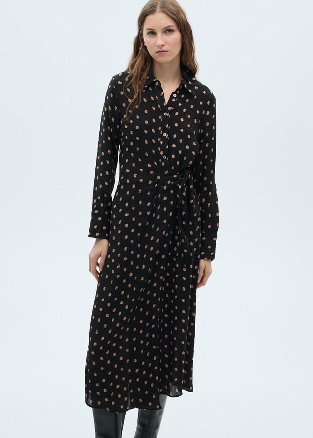Mango Polka-Dots-Hemdblusenkleid mit Knotendetail